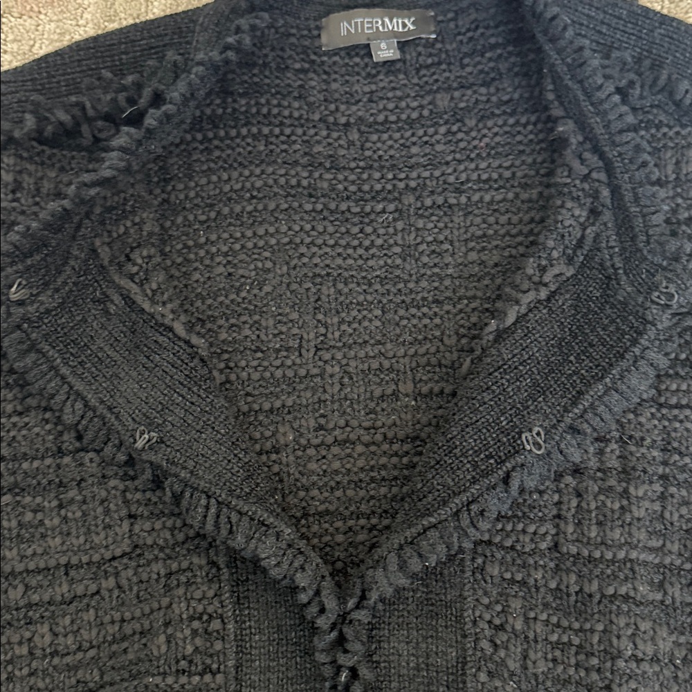 Intermix Lila silk blend Cropped Jacket Sweater Blazer Black Tweed Gold Buttons - Picture 8 of 8